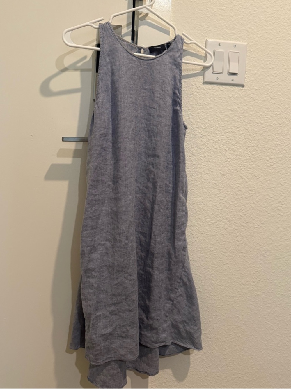 Theory Sleeveless Slate-Blue High-Low Linen Dress